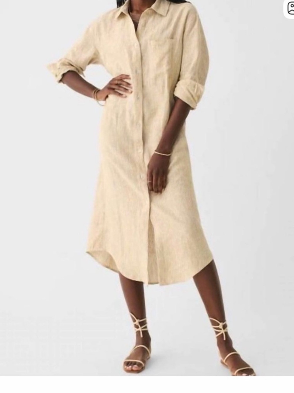 Faherty Laguna linen dress, wheat stripe- small